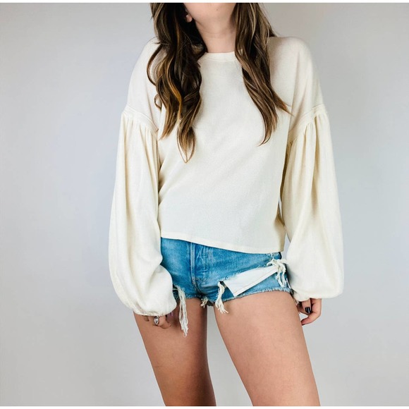 Z Supply Tops - Z Supply Tan Balloon Sleeve Round Neck thermal
